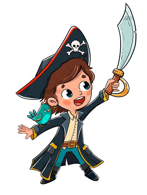 Niño Vestido De Pirata Con Un Loro En El Brazo Ilustraciones De