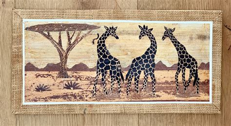 Beautiful Desert African Safari Art With Lion And Giraffes Etsy