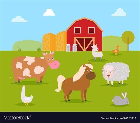 Farm Animals Such As Cow Horse Sheep With Rabbit Vector Image