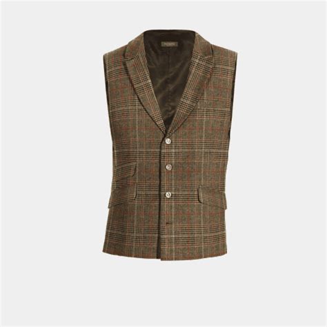 Brown Checkered Tweed Lapeled Vest Hockerty