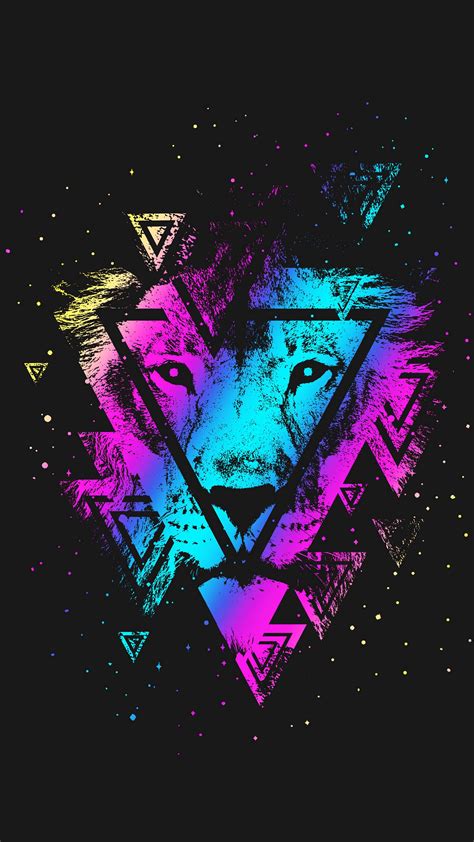 Download Wallpaper 1440x2560 Lion Colorful Triangle Art