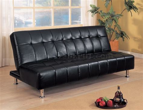 Black Vinyl Contemporary Elegant Futon Sofa Bed Wmetal Legs