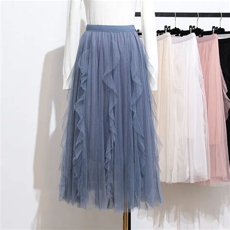 Yuoomuoo Vintage Ladies Mesh 4 Layers Voile Tulle Skirts Elegant Women