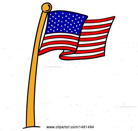 Clipart Of A Cartoon American Flag Pole Royalty Free Vector