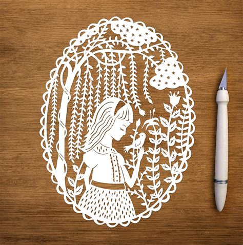 Original Papercut Girl In The Willows Handcut Paper Etsy