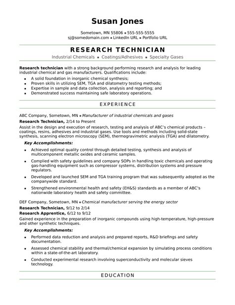 Gather the following details ahead of time to craft a powerful document that effectively tells your. Research Technician Resume Sample | Monster.com