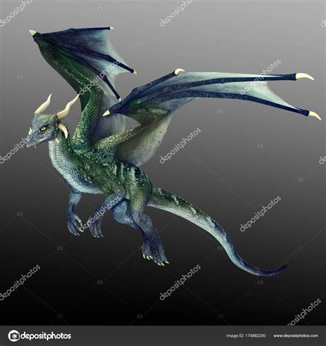 Cgi Flying Fantasy Dragon Wings Blue Green Stock Photo By ©ravven 174882250