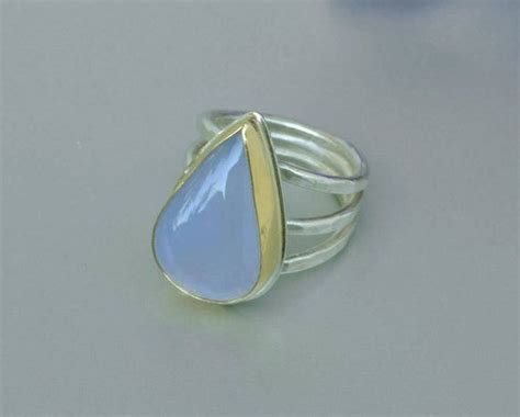 Blue Chalcedony Ring In 18k Gold And Sterling Silver Pear Etsy Blue