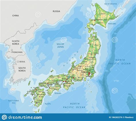 Hohe Detaillierte Physische Karte Japans Vektor Abbildung