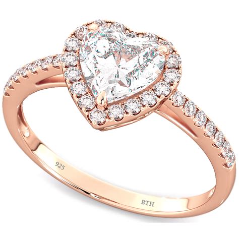 Rose Gold Plated Sterling Silver Heart Wedding Engagement Band Ring