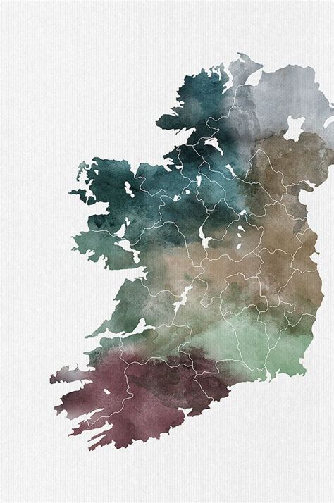 Ireland Watercolor Map Ireland Wall Art Ireland Map Poster Etsy