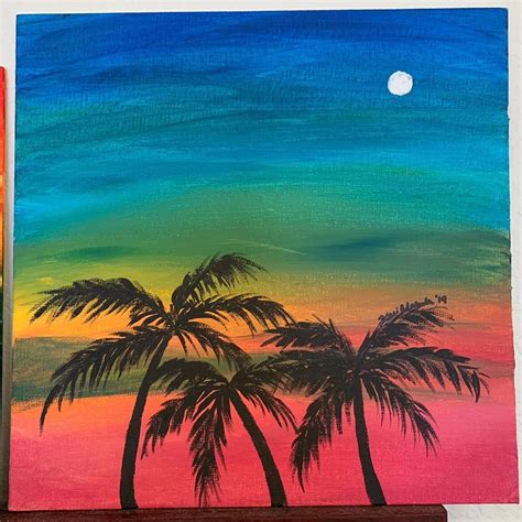 Sunset Palm Tree Painting Palm Trees Painting Tree Painting Easy