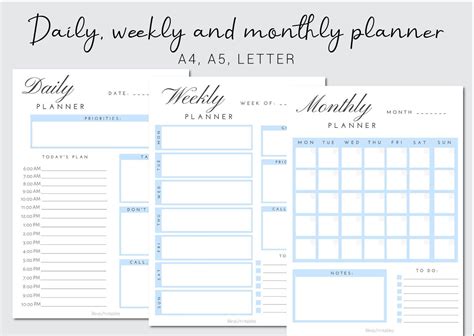 Planner Printable Set Printable Dailyweekly Monthly Planners A4 A5