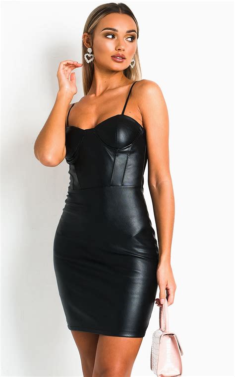 Adriana Faux Leather Bodycon Mini Dress In Black Ikrush