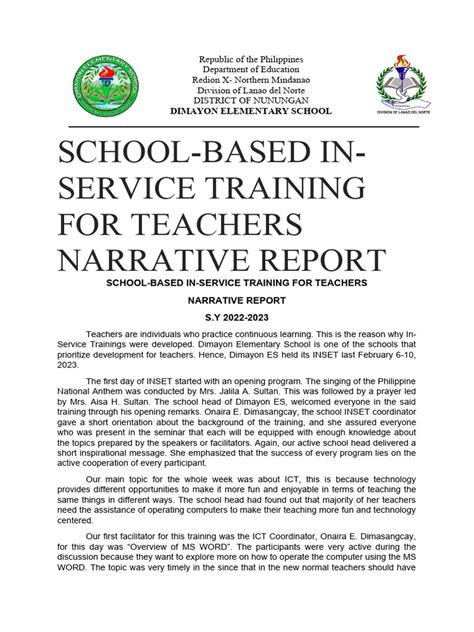 Inset Narrative Report Pdf