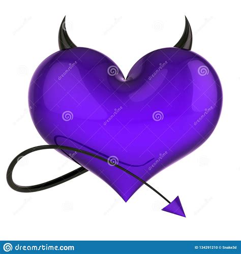 Dangerous Heart Shape Of Devil Purple With Black Horns And Tail Stock