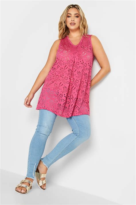 Yours Curve Plus Size Pink Broderie Swing Vest Yours Clothing