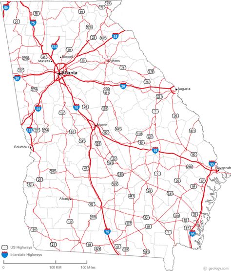 Large Detailed Roads And Highways Map Of Georgia State With All Cities