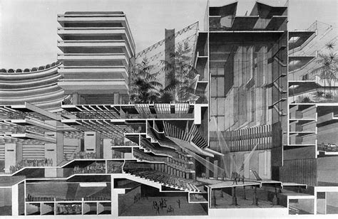 Drawn Perspective Section Of The Barbican Centre 1970