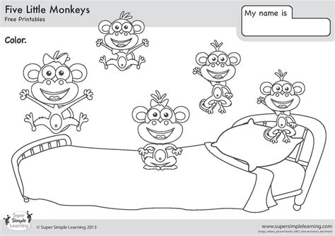 Use these coloring sheets to practice counting with the five little monkeys. 5 Little Monkeys Jumping Bed Coloring Pages - Kidsuki