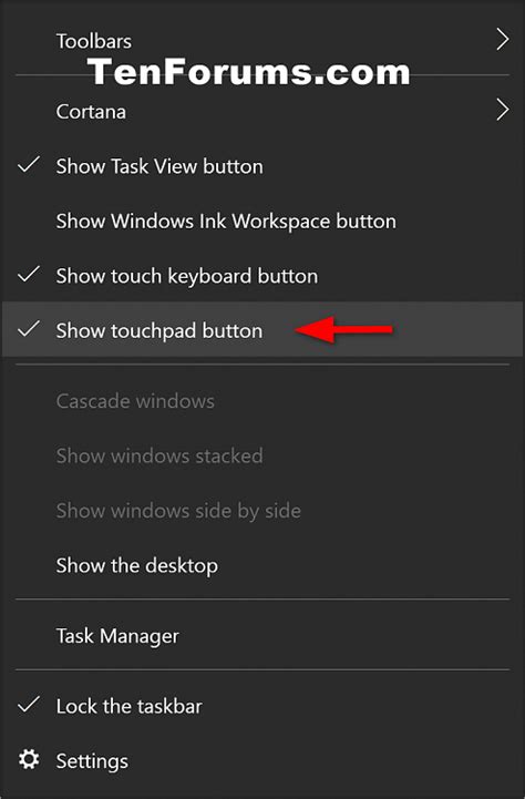 Hide Or Show Touchpad Button On Taskbar In Windows 10 Tutorials