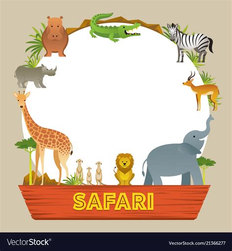 Group African Safari Animals Frame Royalty Free Vector Image