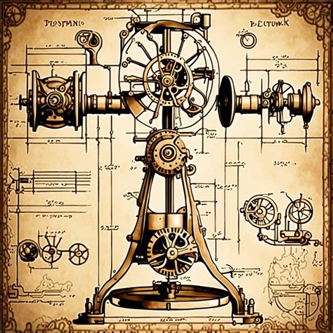 Detailed Blueprint To An Steampunk Technology By Leonardo Da Vinci