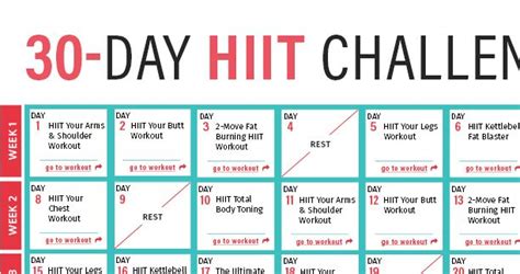 30 Day Hiit Challenge Calendar Hiit Workout Calendar Hiit Workout