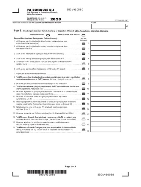 Pa Pa 20spa 65 D Schedule D I 2020 2022 Fill Out Tax Template