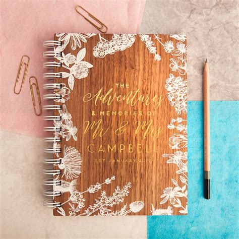 Personalised Couples Adventure Gold Walnut Journal