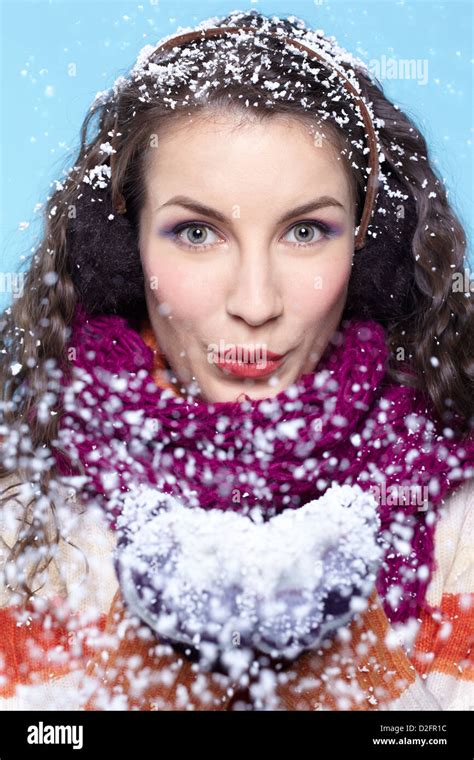Winter Portrait Of Young Woman With Snow Stock Photo Alamy