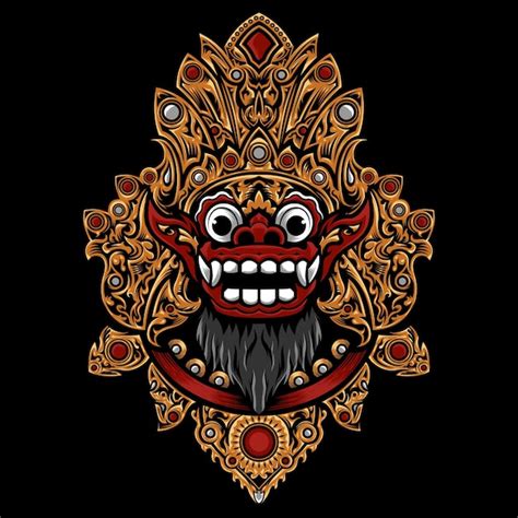 Free Vector Balinese Barong Mask Isolated On Black