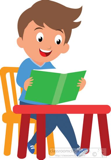 School Clipart Boy Student Sitting At Desk Reading Book Clipart