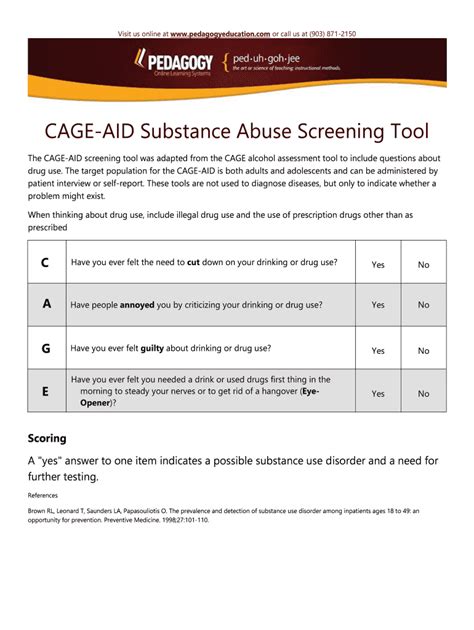 Fillable Online Cage Aid Substance Abuse Screening Tool Fax Email Print