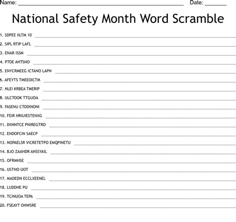 Safety Day Word Scramble Wordmint