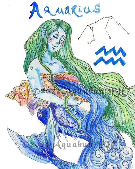 Aquarius Mermaid Watercolor Painting Print Ts For Aquarius Etsy