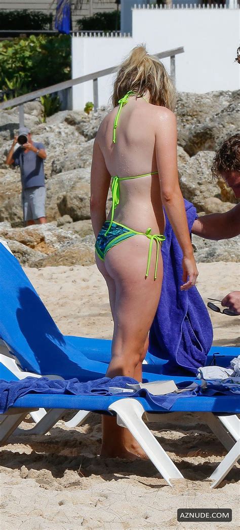 Georgia Toffolo Spotted On The Beach In A Tiny Green Bikini While On Holiday In Barbados Aznude