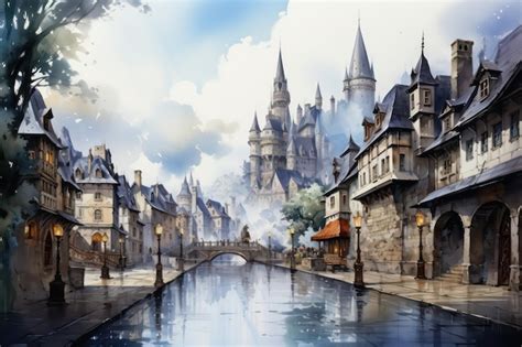 Premium Ai Image Fantacy City Hogwarts Fantasy City Castle Concept