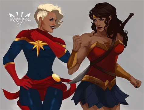 Captain Marvel And Wonder Woman Sébastien Minatchy Captain Marvel