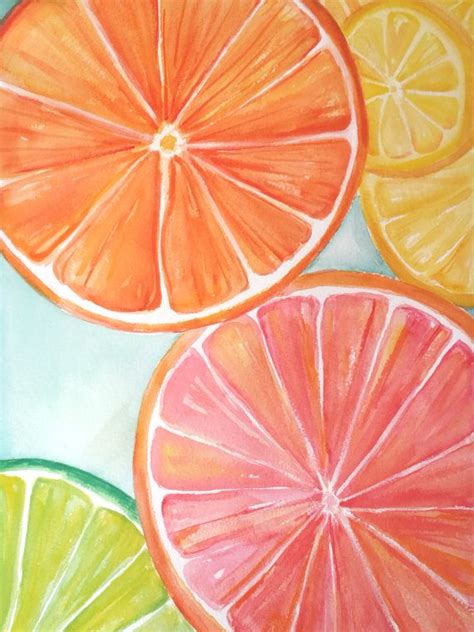 Orange Lemon Lime Slices Watercolors Paintings Original Fruit