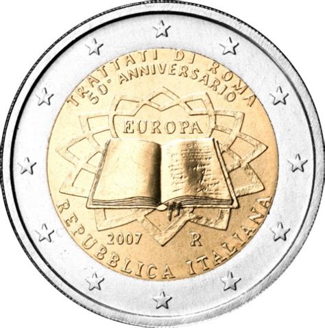 2 Euro Coin 50th Anniversary Of The Treaty Of Rome Italy 2007