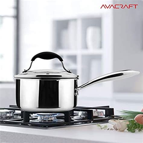 Avacraft Top Rated Tri Ply Stainless Steel Saucepan With Glass Strainer