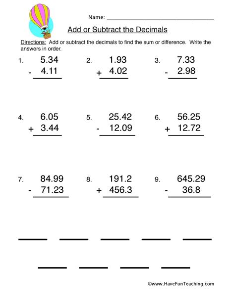 Adding And Subtracting Decimals Worksheets 6th Grade