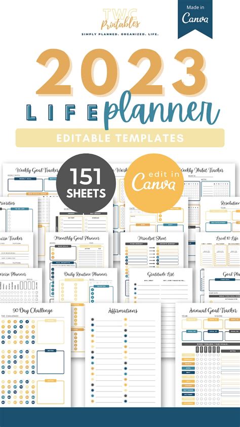 Canva Template Planner 2023 Editable Calendar Printable 2023 Etsy