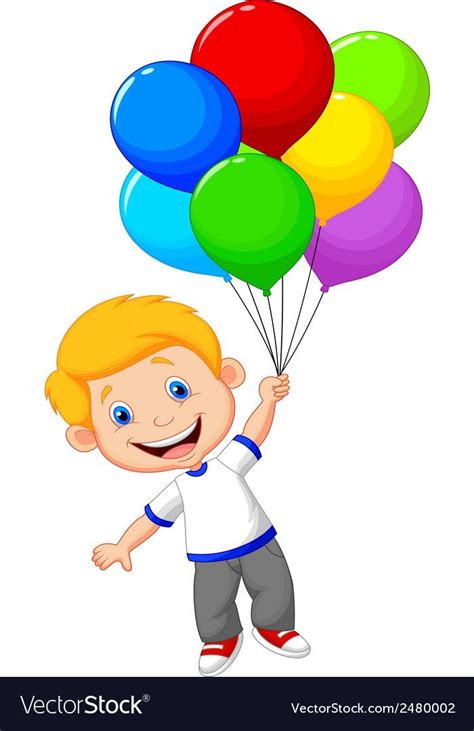 Vector Illustration Of Young Boy Cartoon Flying With Balloon Download
