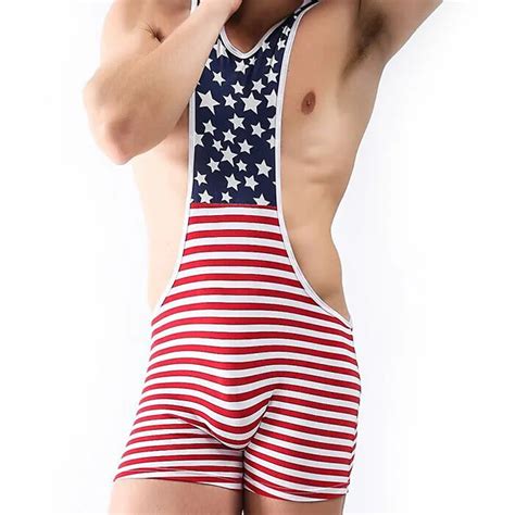 sexy men singlet lingerie underwear with american flag print new man body shaper bodysuit