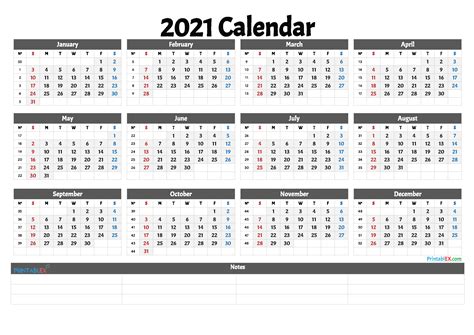2021 Calendar With Weeks Printable