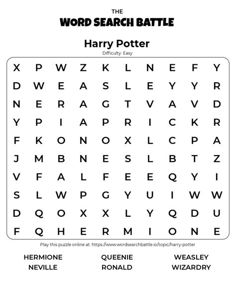 Harry Potter Word Search Printable Easy