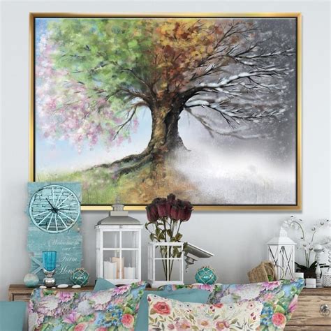 Designart Tree With Four Seasons Tree Painting Framed Canvas Art Print In The Wall Art