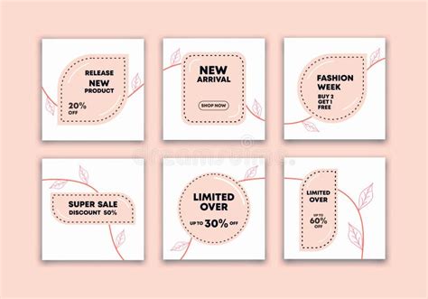 6 Set Of Editable Minimal Square Banner Template Pink Pastel And White